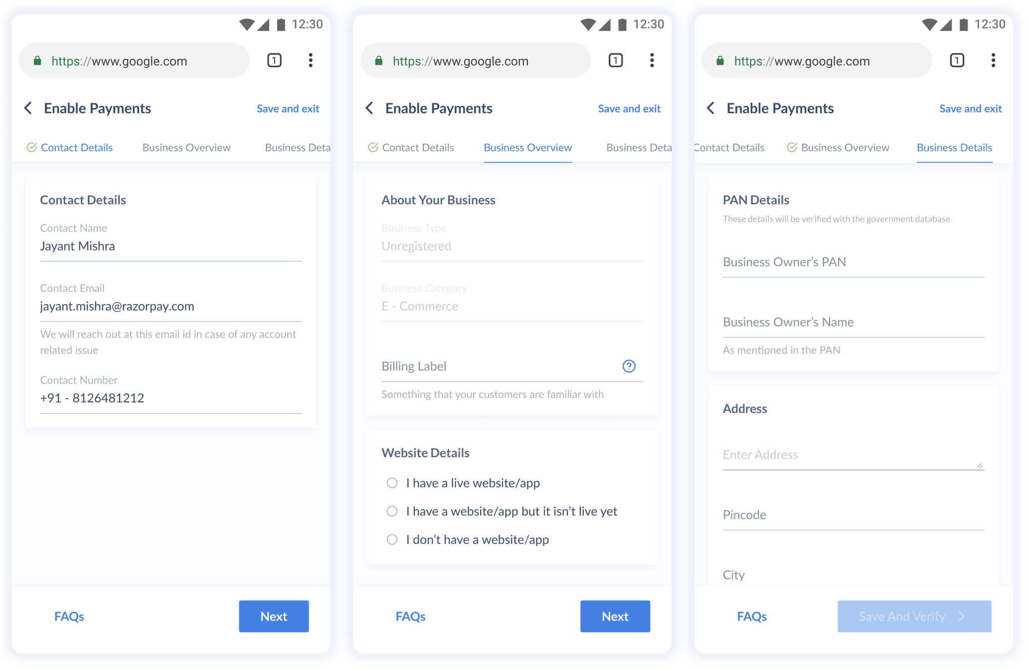 The original Razorpay onboarding experience